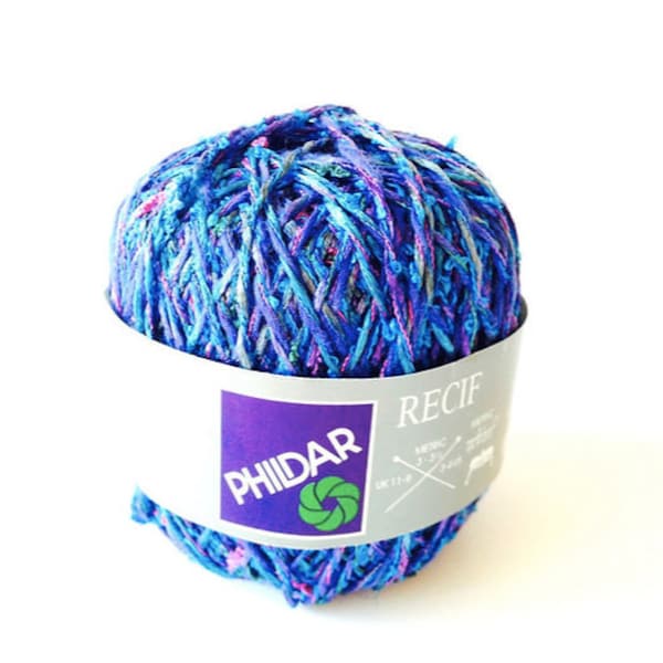 Laine ou coton récif multicolore tons bleu et violet 1 seule pelote disponible issue du recyclage The Sausage Crafts