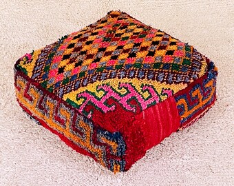 Moroccan Berber handmade Flour Pouf, kilim square Ottoman!