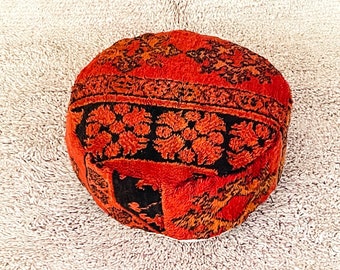 Round Moroccan Floor Cushion, Vintage Moroccan Pouf, Vintage Floor Cushion, Outdoor Morocco Pouf, Moroccan Pillow, Large Pouf Cover