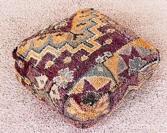 Moroccan Kilim Pouf, Moroccan Floor Cushion, Vintage Kilim Pouf