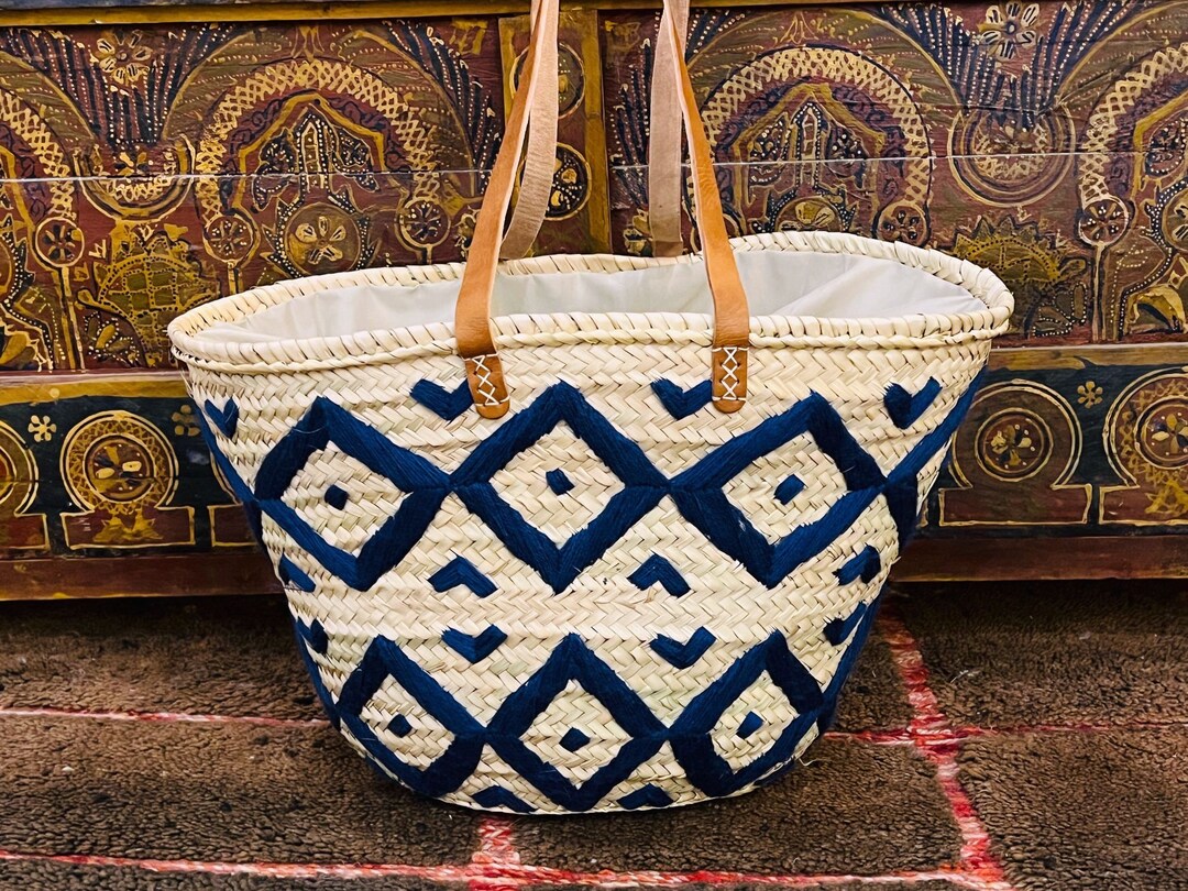 Large Straw Basket Bag, Straw Basket Bag, Straw Basket Bag With Leather