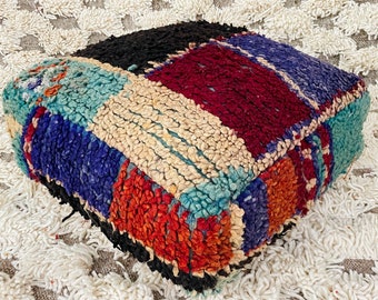 Vintage Moroccan Pouf Cover, Moroccan Kilim Pouf, Moroccan Floor cushion, Beni Ourain Square Pouf, Meditation Cushion