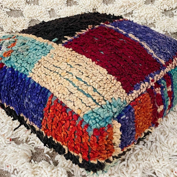 Vintage Moroccan Pouf Cover, Moroccan Kilim Pouf, Moroccan Floor cushion, Beni Ourain Square Pouf, Meditation Cushion