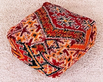 Moroccan Kilim Pouf, Moroccan Floor Cushion, Vintage Moroccan Pouf, Square floor pillow