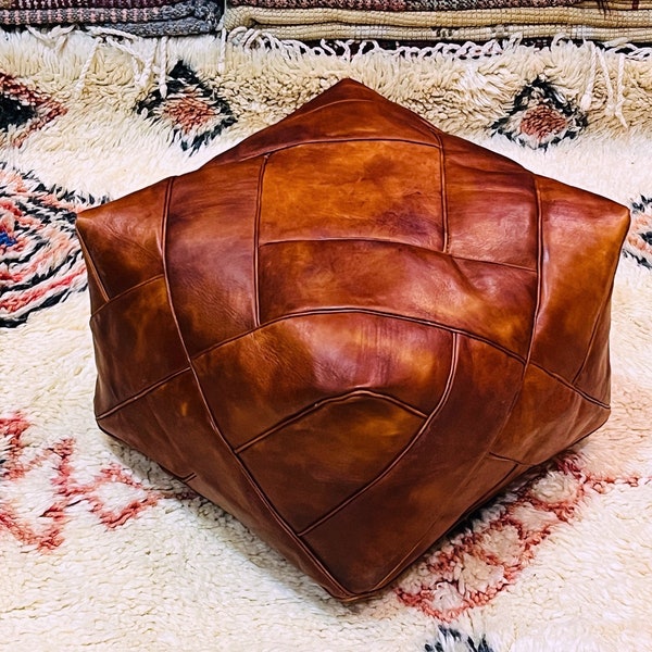 moroccan leather pouf, ottoman vintage decor style, handmade  leather high quality pouf