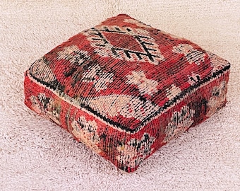 Moroccan Kilim Pouf, Vintage Floor Cushion, moroccan kilim pouf vintage boujaad rug pouf, square kilim pouf, Outdoor Kilim Poufs