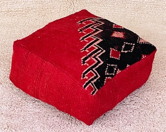 Moroccan Floor Cushion, Vintage Kilim Pouf, Large Kilim Ottoman