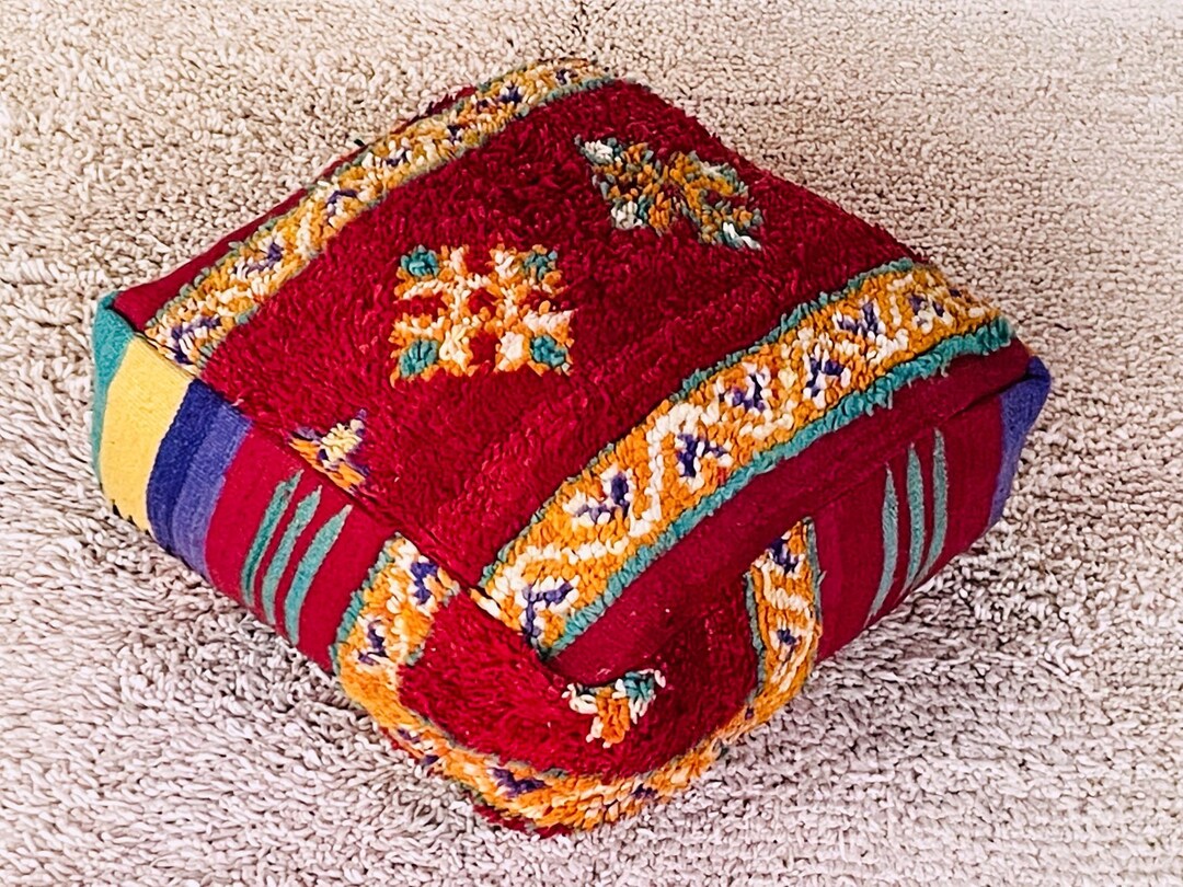 Kilim Floor Pouf, Bohemian Pouffe, Garden Decor Pouffe, Floor Pillow