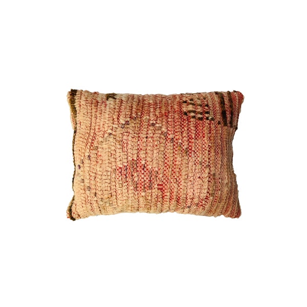 Vintage Coral Textured Kilim Throw Pillow , Traditional Moroccan Handwoven Cushion,  Eclectic Bohemian Patio Decor