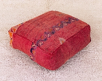 Pouf kilim maroc, meuble d'extérieur, ottoman marocain vintage, chaise d'extérieur pouf, pouf de méditation yoga, poufs kilim d'extérieur