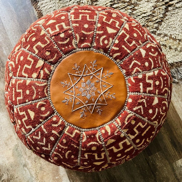 Pouf marocain en cuir unique, pouf ottoman marocain, pouf marocain coloré, vintage marocain, pouf