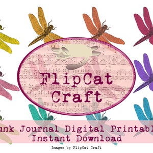 Colourful Dragonflies fussy cut Set 3-pg Digital Print Ephemera Pages Journaling Cards Junk Journal Printable Card Making