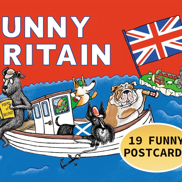 Funny Britain, Art de voyage, Cartes postales numériques, Téléchargement instantané, Ensemble de cartes postales, Illustration amusante, Voyage au Royaume-Uni, Autocollants numériques