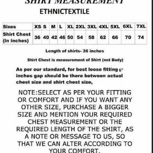 Puede incluir: Tabla de tallas de camisas con medidas en pulgadas para las tallas XS a 7XL. La tabla muestra las medidas del pecho para cada talla. El texto indica que la medida del pecho de la camisa es para la camisa, no para el cuerpo. Tambi&eacute;n se&ntilde;ala que debe haber una diferencia de 6 pulgadas entre la talla real del pecho y la talla del pecho de la camisa para un ajuste holgado. La tabla tambi&eacute;n incluye instrucciones para pedir una talla personalizada.