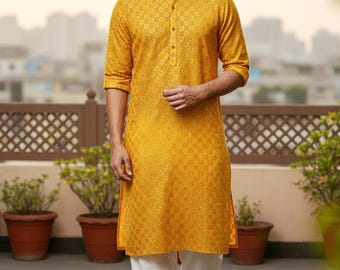 Expensive Yellow Haldi Georgette Sequin Jaal Embroidered Men's Ethnic Mehndi & Wedding Kurta Set 2026