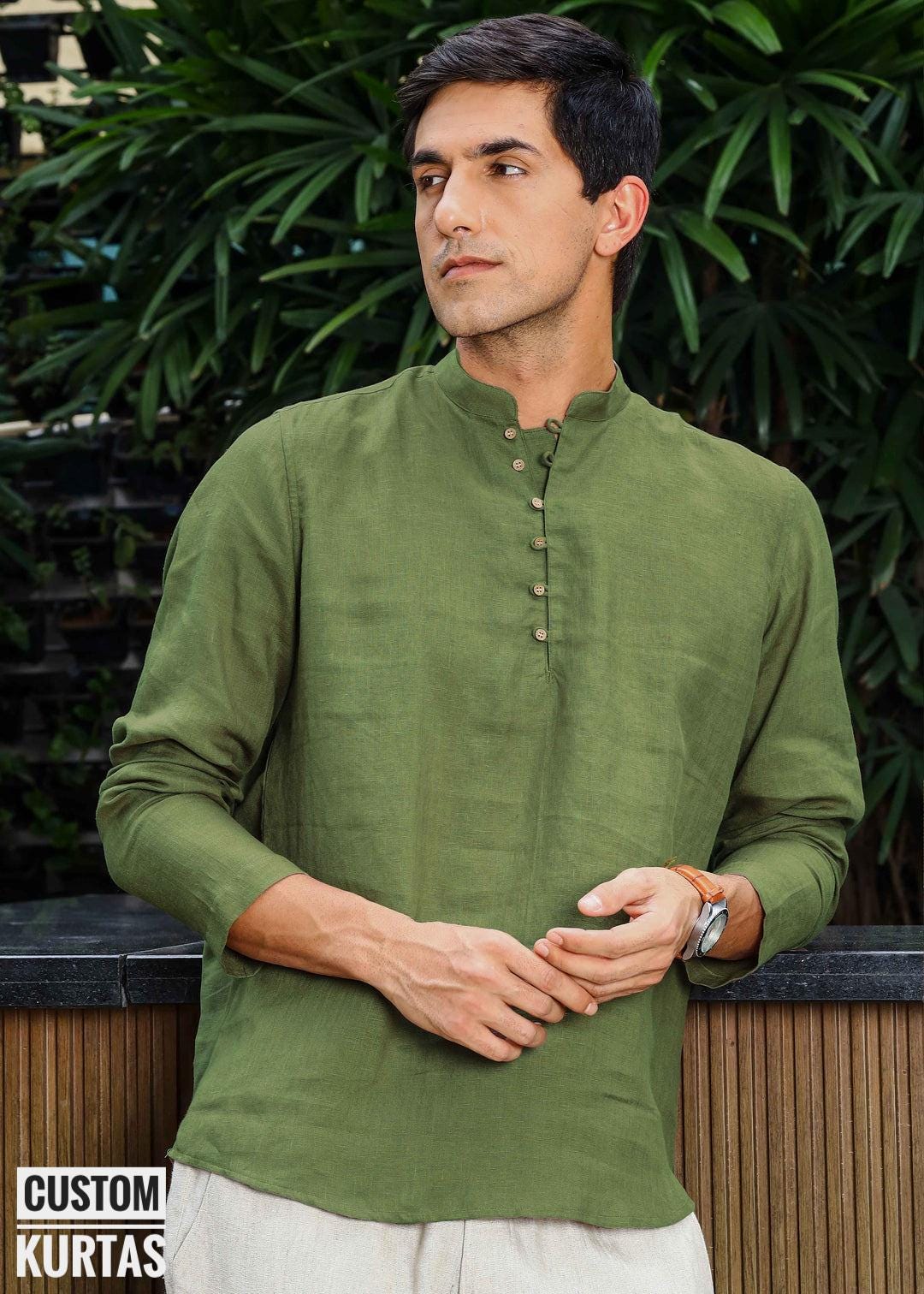 FANTAZIA Chemise Tunique Kurta Homme En Chanvre - Taille S à XXXL, Beige Écru Style Ethnique