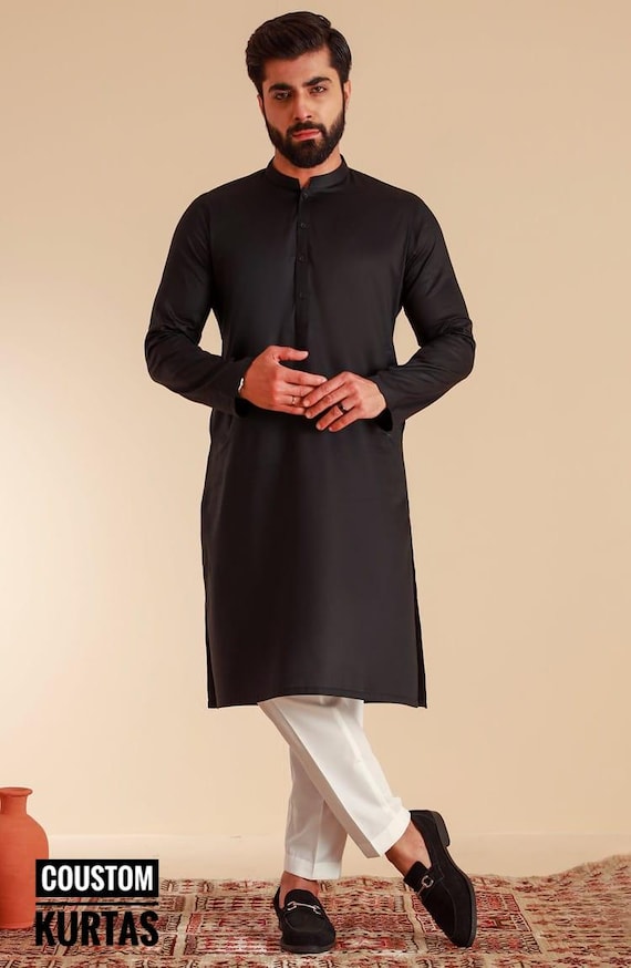 White pajama black kurta sale