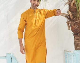 Diwali gul bomullskurta-pyjamaset: Indisk bröllopsoutfit