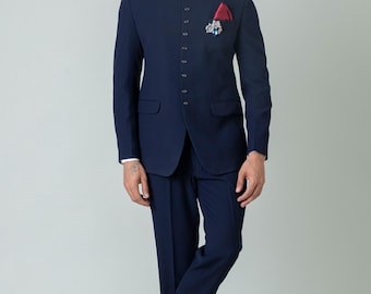 Navy Blue Jodhpuri Suit: Men's Wedding Wear Jacket