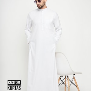 Men&#39;s White Jubba: Saudi Arab Thobe Long Sleeve Kaftan