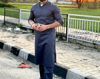 Instagram Punjabi Boy Dressing Style Black Cotton Pathani Kurta