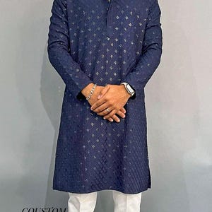 Men Blue Sequence Kurta Pajama | Blue Sequins Kurta Sets | Mirror Work Kurta Pajama | Navy Blue Chikan Kurta Sets | Handmade Indian Kurtas