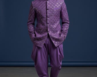 Designer Men’s Jodhpuri Lavender - Bandhgala Jacket - Indian Wedding Wear for Groom - Embroidery