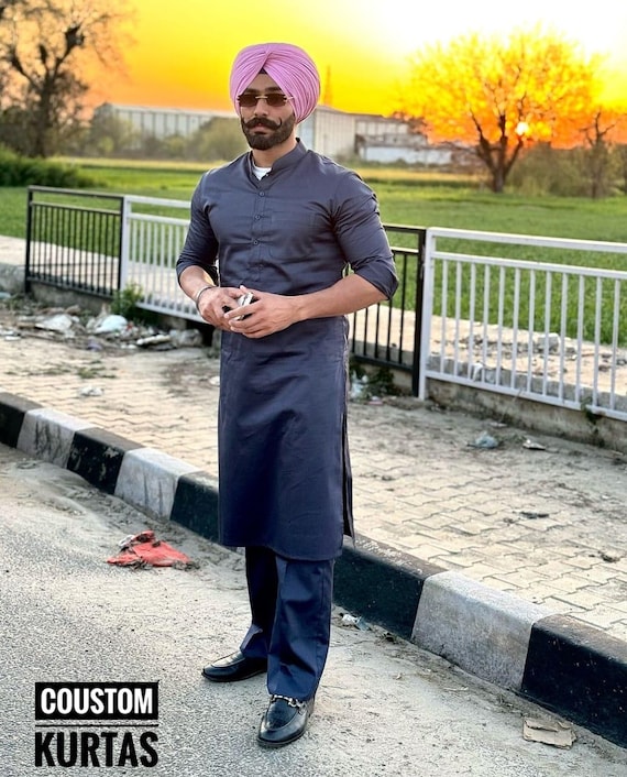 Customkurtas Indian Wedding Punjabi Pathani Kurta Pajama for Men Black Pathani Suit Canadian Punjabi Kurta Pyjama Pure Black Pathani Kurta Pant