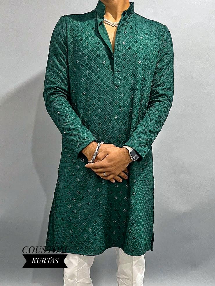 Uomo Kurta Con Pigiama Indiano Abbigliamento Moda Camicia