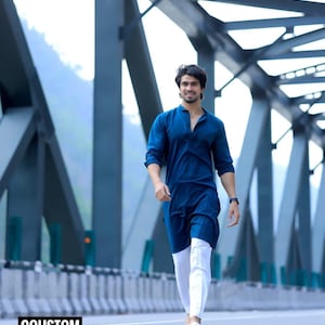 Royal Blue Color Soft Cotton Indian Men Long Kurta | Mens Ethnic Wear | Indian Men Clothing | Kurta Pajama | Royal Blue Pakistani Kurta Sets
