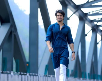 Royal Blue Cotton Men's Kurta: Indian Ethnic Wear