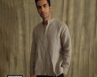 BE ACTIVE Kurta Uomo In Puro Cotone Stampato – Maniche Lunghe Con Colletto Coreano – Vestibilità Slim – Stile Classico E Senza Tempo - 4