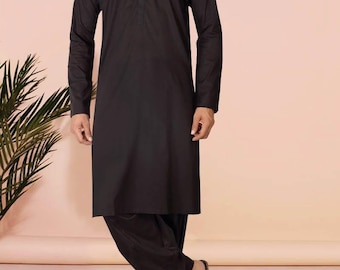 Black Cotton Shalwar Kameez: Pakistani Men's Ethnic Suit