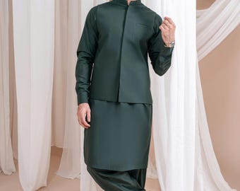 Chaqueta Nehru verde botella: chaleco de mezcla de lujo para hombre hecho a mano
