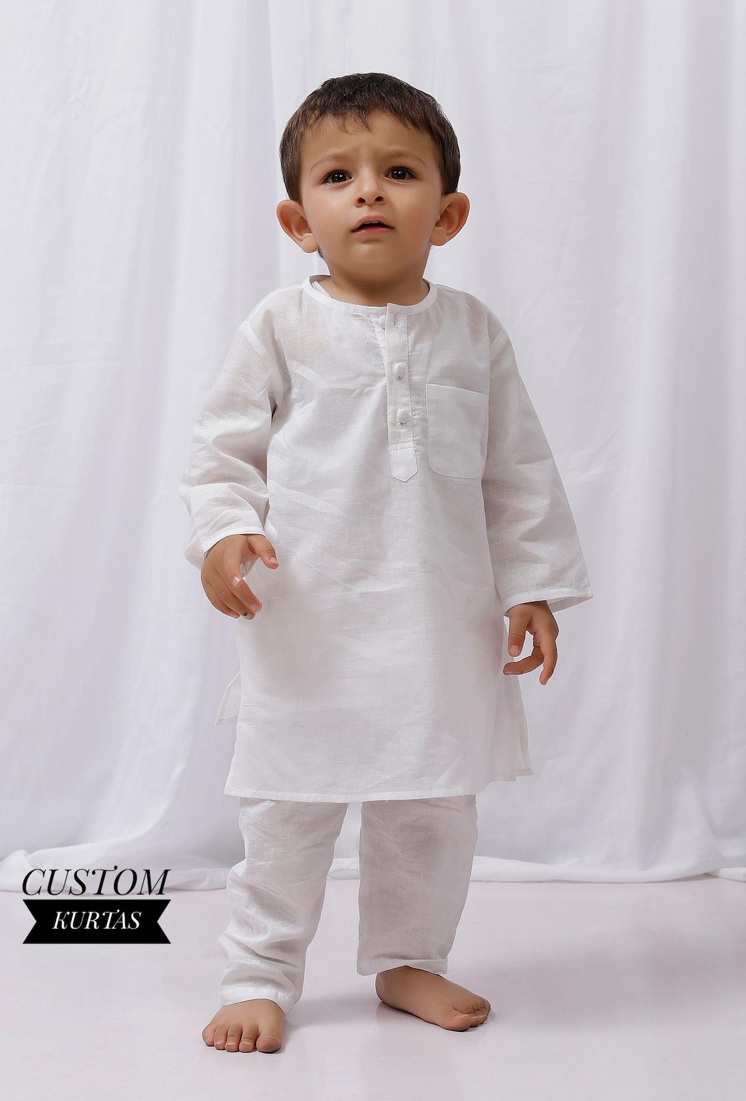 Babyhug 100% Cotton Woven Full Sleeves Kurta & Pyjama Set Ikat Print - Brown & White