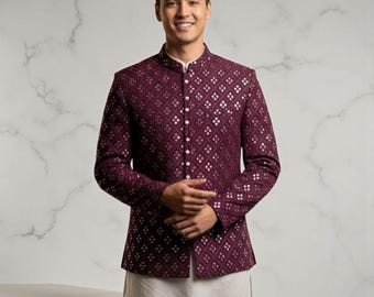 Bordowa Jodhpuri Bandhgala Kurtka - Kamizelka - Kamizelka - Talia - Płaszcze - Kurtki