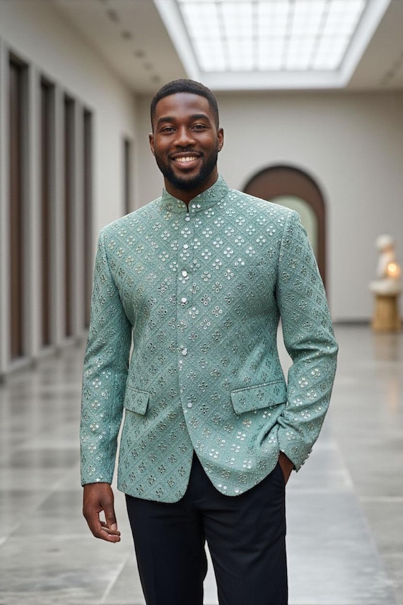 Mn's Turquoise Color Jodhpuri Waistcoat - Custom Made Bandhgala Nehru Jacket