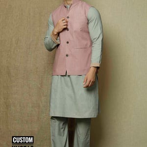 Men&#39;s Fashion Indian Cotton Kurta Pajama and Nehru Jacket | Ethnic Wedding Diwali Puja Set | Beautiful Kurta Pajama and Waistcoat Set