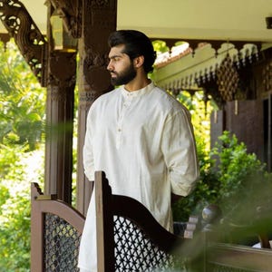Off-white Long Sleeve Kurta | Mandarin Collar Kurta | Unique Kurta For Men | Coustom Made Kurta | Ethnic Kurta | Formal Kurta | Casual Wear