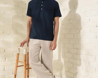 Kurta corto in cotone blu: camicia da matrimonio indiana fatta a mano