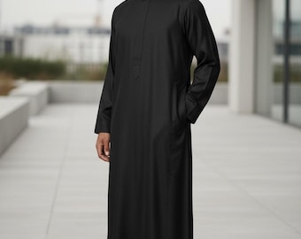 zhxinashu Elegante Marokkaanse Thobe voor Heren - Open Vest met Lange Mouwen Abaya, Chiffon Moslim Gedrukte Thobe, Losse Retro Casual Kaftan ( Zwart, M