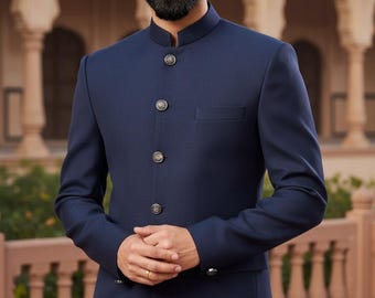 Men's Navy Blue Jodhpuri Only : Indian Wedding Bandhgala Coat