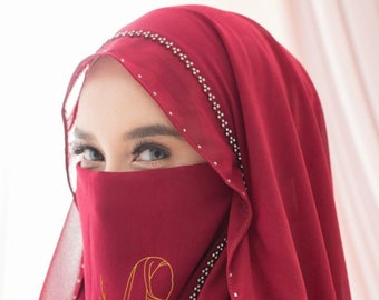 Hijab Niqab Swarosi / Hijab with Niqab / Instan Khimar / Instan Hijab for Muslim Women, Niqab Veil