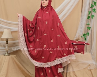 Embroidered Muslim Prayer Set: Lace Trim Islamic Dress