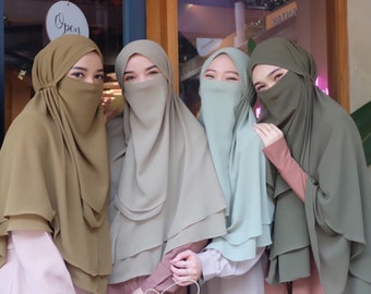 Instan Hijab / Instan Hijab with Niqab / Instan Khimar / Instan Hijab for Muslim Women, Niqab Veil / Long Hijab / Hijab For muslim Women