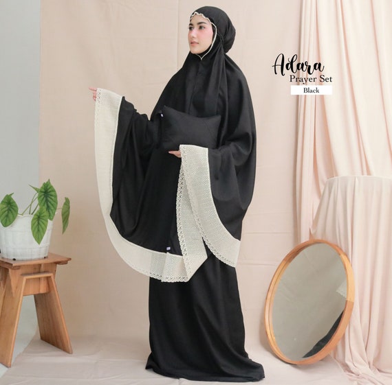 Polymicro Muslim Prayer Set: Lace Trimmed Hijab Prayer Dress - Etsy