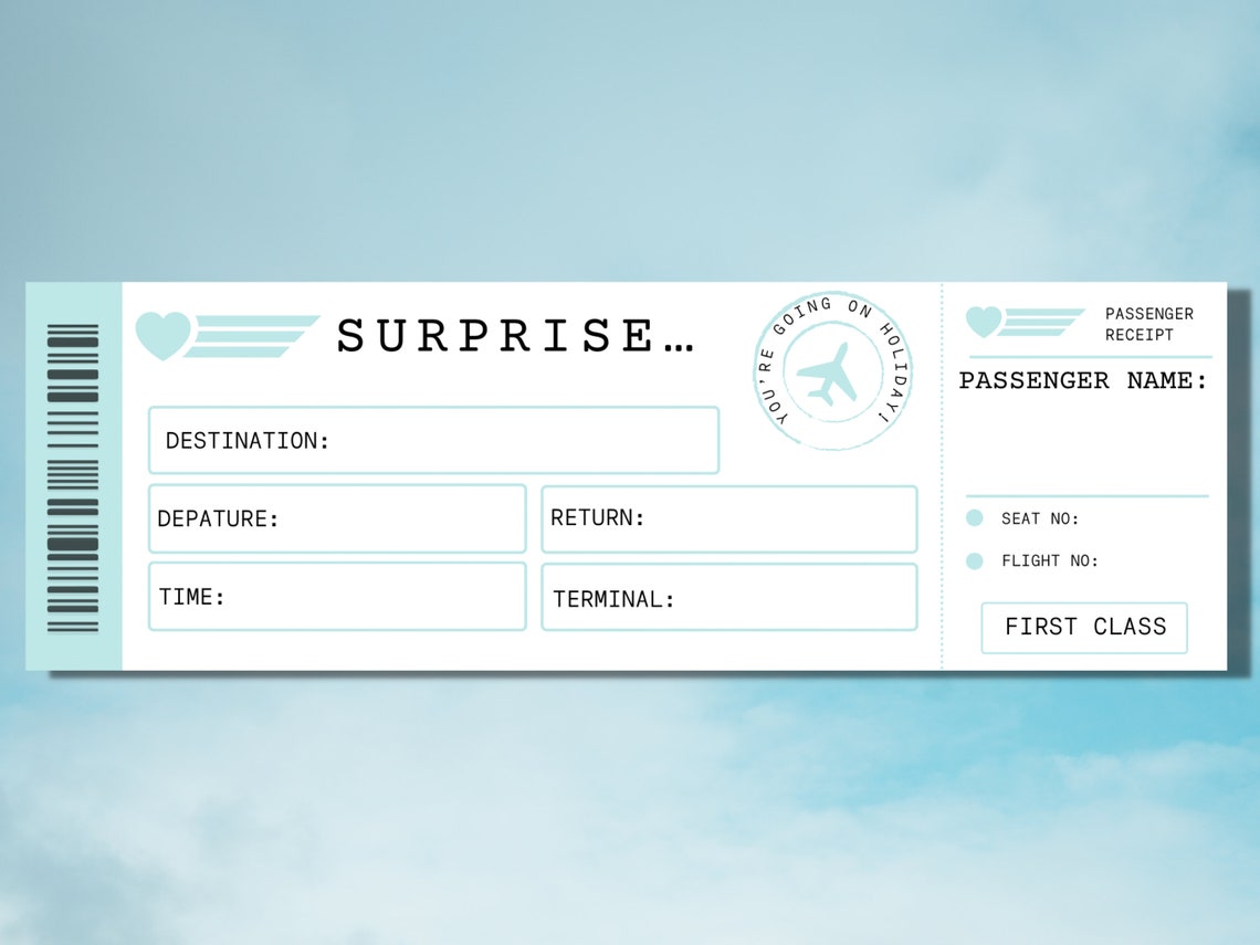 Boarding Pass Template | Printable, PDF, Vacation, Trip, Surprise, Holiday, Fake Plane Ticket - Etsy