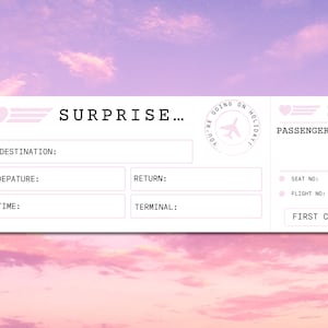 Modèle de carte d'embarquement | Imprimable, PDF, Vacances, Voyage, Surprise, Vacances, Faux billet d'avion