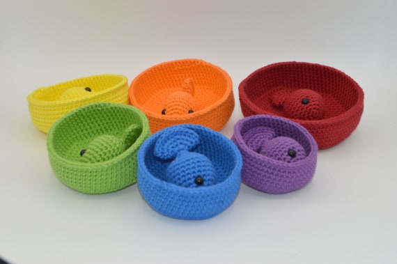 Crochet Children's Rainbow Magnetic Fishing Set Toy Made of Cotton