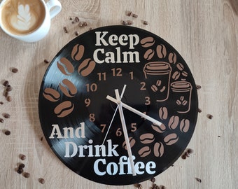 Kaffee Schallplatte Wanduhr - Uhr Geschenk - Cappuccino